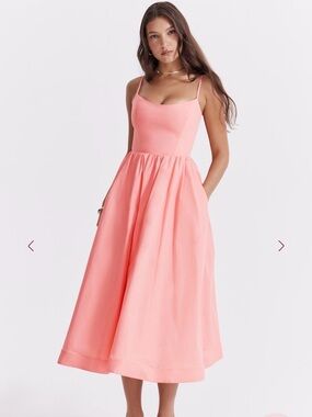 House of CB Pink Spaghetti-Strap Midi Dress